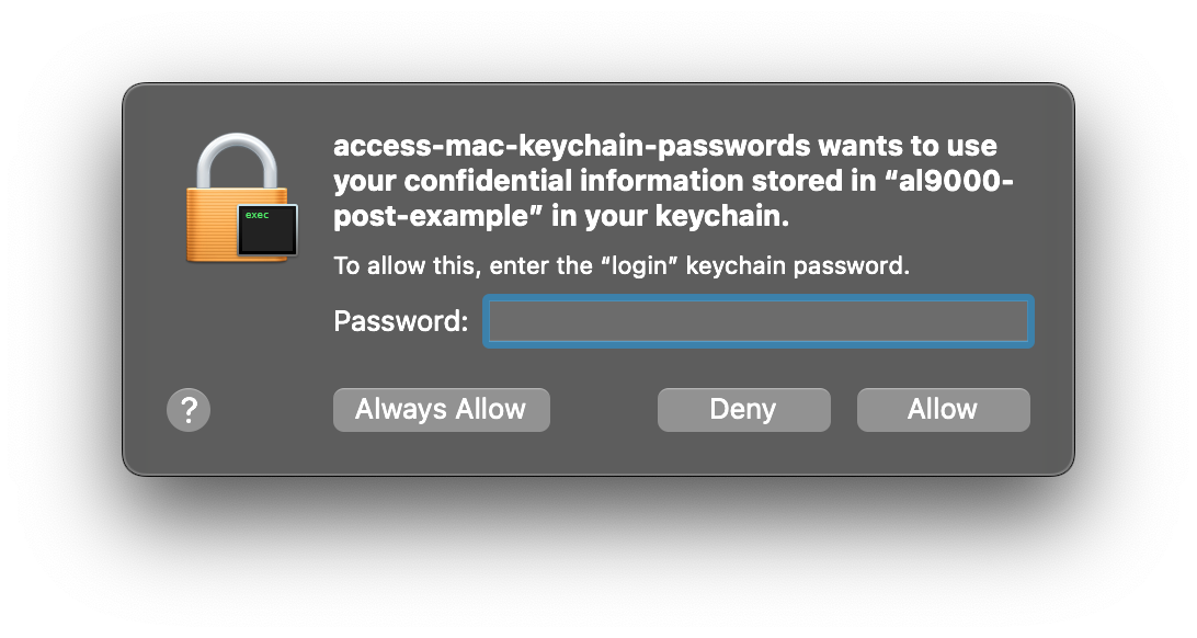 They macOS Keychain Access app prompt for the main password.